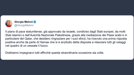 Giorgia Meloni sul piano di pace statunitense