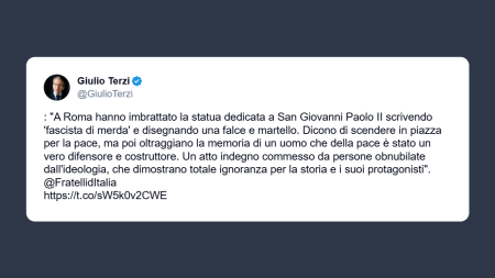 Terzi: imbratatta la statua dedicata a San Giovanni Paolo II da «persone obnubilate»