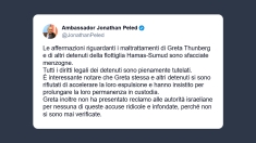 Ambasciatore israeliano: presunti maltrattamenti di Greta Thunberg sono «sfacciate menzogne»