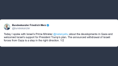 Merz: annuncio ritiro delle forze israeliane un «passo nella giusta direzione»