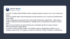 Tajani: gli ultimi 15 italiani della Flottilla rimasti in Israele partiranno domani