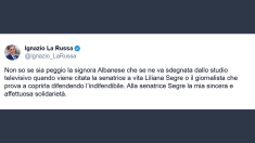 La Russa: solidarietà alla senatrice Segre per comportamento di Albanese