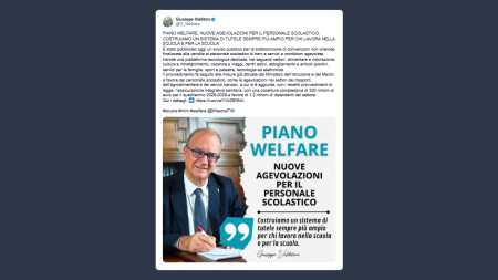 Valditara: nuove agevolazioni per il personale scolastico