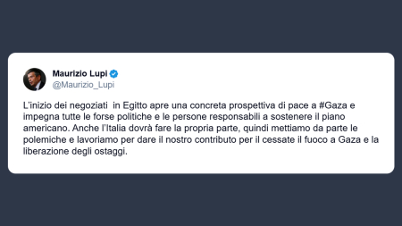 Lupi: negoziati in Egitto sono una concreta prospettiva di pace