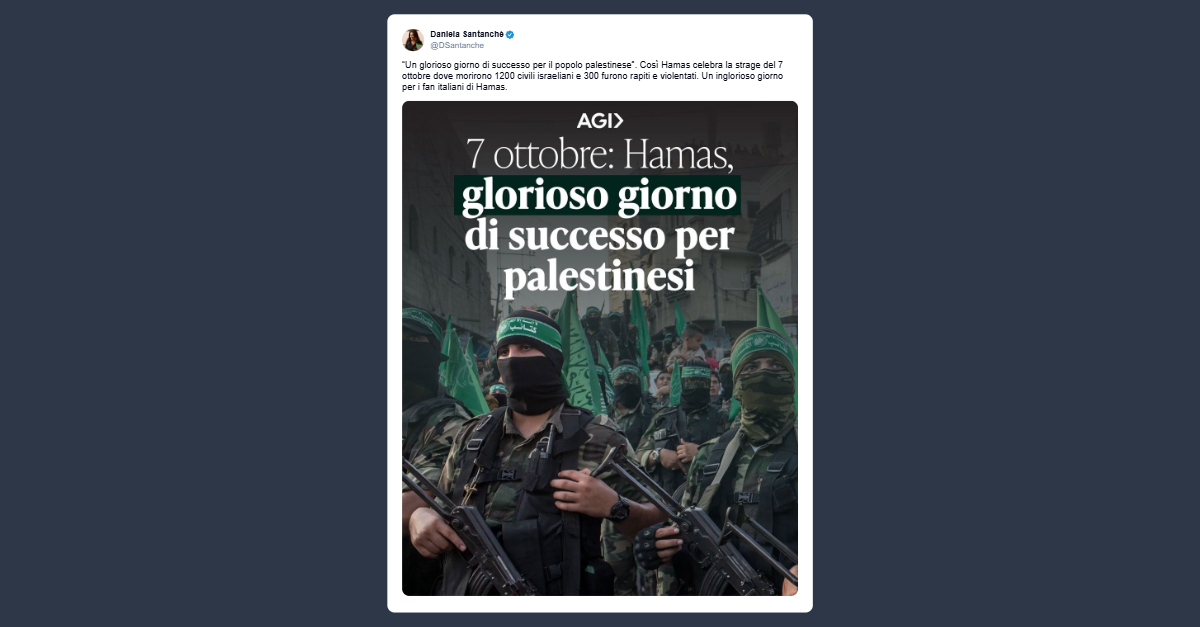 Santanchè: 7 ottobre «giorno inglorioso per i fan italiani di Hamas»