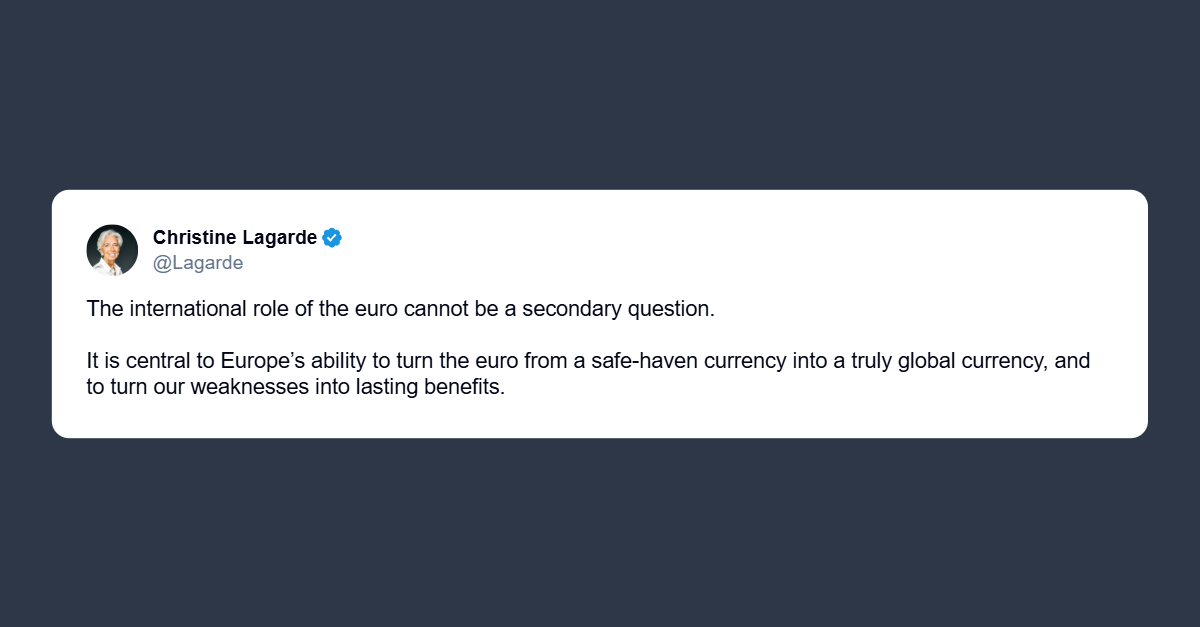 Lagarde: l’importanza mondiale dell’euro non è una questione secondaria