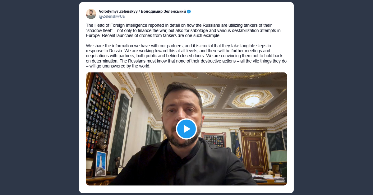 Zelensky: Mosca usa la “flotta ombra” per finanziare guerra e destabilizzare l’Europa