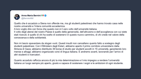 Bernini su offese dai Pro Pal: «non mi lascio spaventare da slogan vuoti»