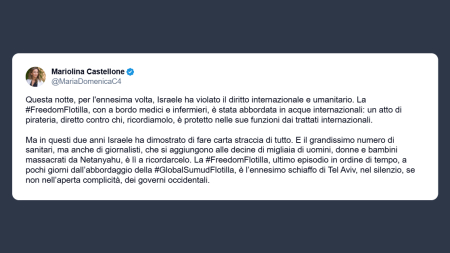 Castellone: Israele ha violato il diritto internazionale e umanitario
