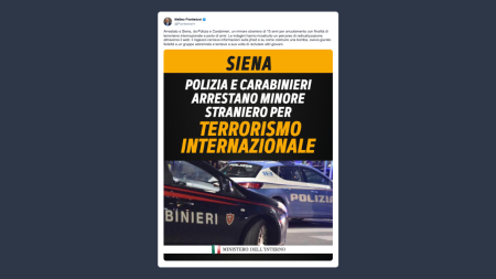 Piantedosi: arrestato per terrorismo internazionale un minorenne a Siena
