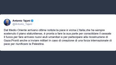 Tajani: ottime notizie da Medio Oriente La pace è vicina