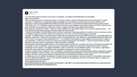Terzi: ondata di disinformazione dopo incidente nello spazio aereo polacco