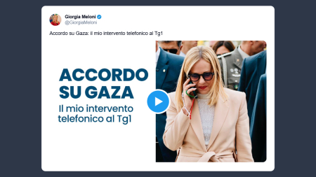 Intervento telefonico al Tg1 di Giorgia Meloni sull’accordo di Gaza