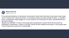 Salvini su intesa a Gaza: bisogna dire grazie a Trump