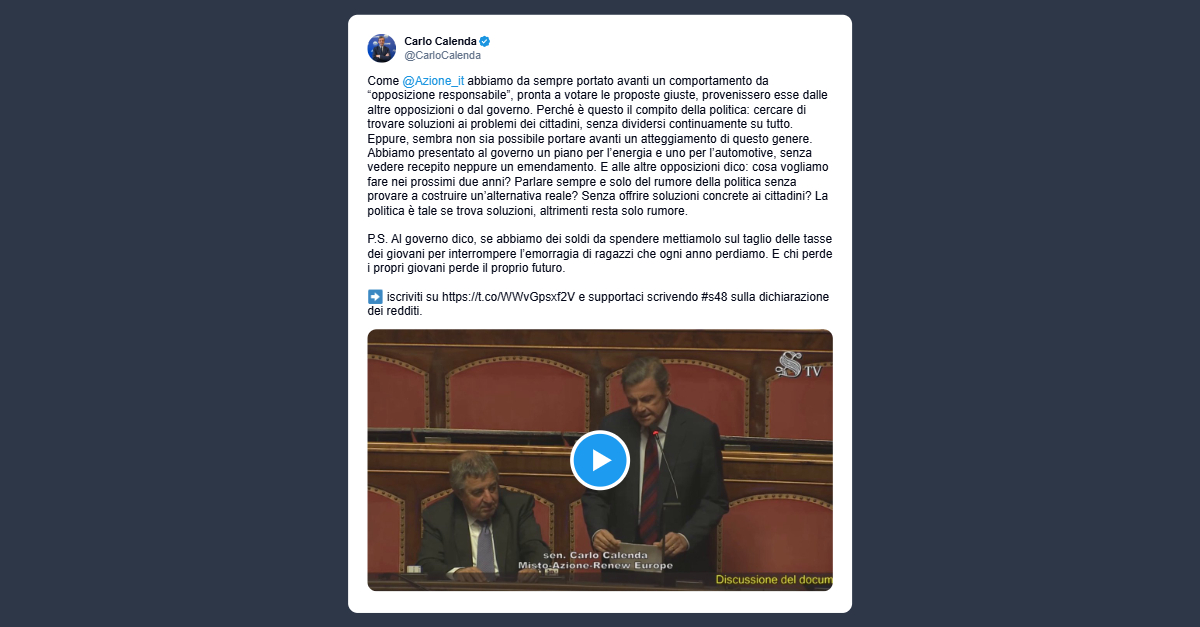 Calenda: chi perde i propri giovani perde il proprio futuro