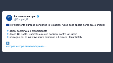 Il Parlamento europeo condanna le violazioni russe dello spazio aereo Ue