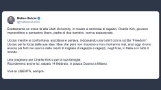 Salvini: è passato un mese dall’omocidio di Charlie Kirk