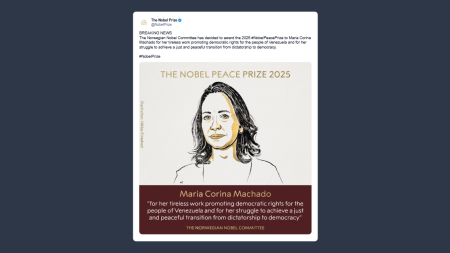 Premio Nobel per la Pace 2025 a Maria Corina Machado