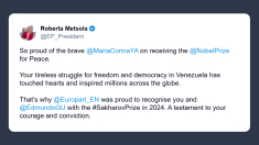 Metsola: orgogliosa del coraggio di Maria Corina Machado