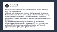 Terzi: influenza del regime cinese in Ue si muove attraverso diverse strategie