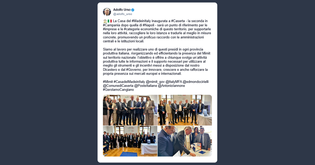Urso: inaugurata a Caserta la Casa del Made in Italy