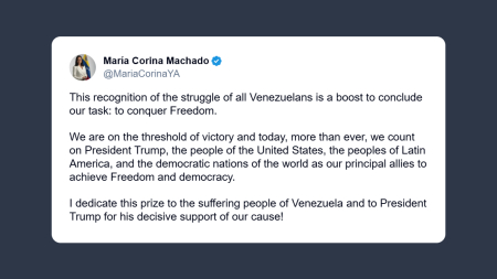 María Corina Machado dedica il Nobel per la pace a Trump