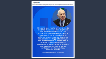 Nordio su separazione delle carriere: abbiamo idee diverse ma spero non si arrivi a scontro al referendum