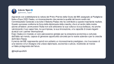 Tajani: primo premio al padiglione a Expo Osaka palcoscenico mondiale per Italia