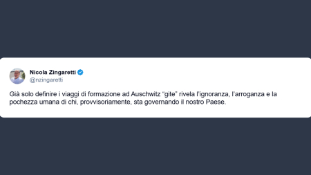 Zingaretti su Roccella: definire viaggi d’istruzione ad Auschwitz «gite» rivela ignoranza e pochezza