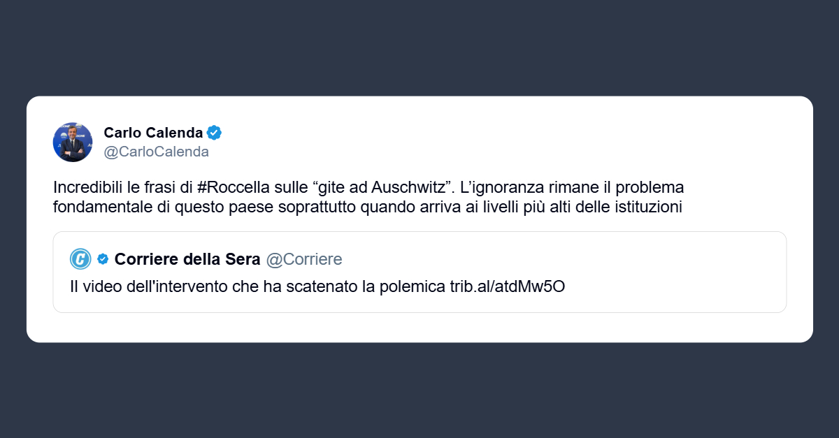 Calenda: Incredibili le frasi di Roccella sulle «gite ad Auschwitz»