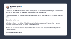 Macron: grande gioia per la liberazione degli ostaggi a Gaza