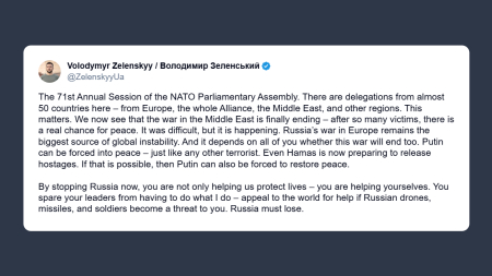 Zelensky: la guerra della Russia in Europa è la principale fonte di instabilità mondiale