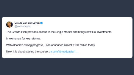 Von der Leyen: investimento di 100 milioni per l’Albania