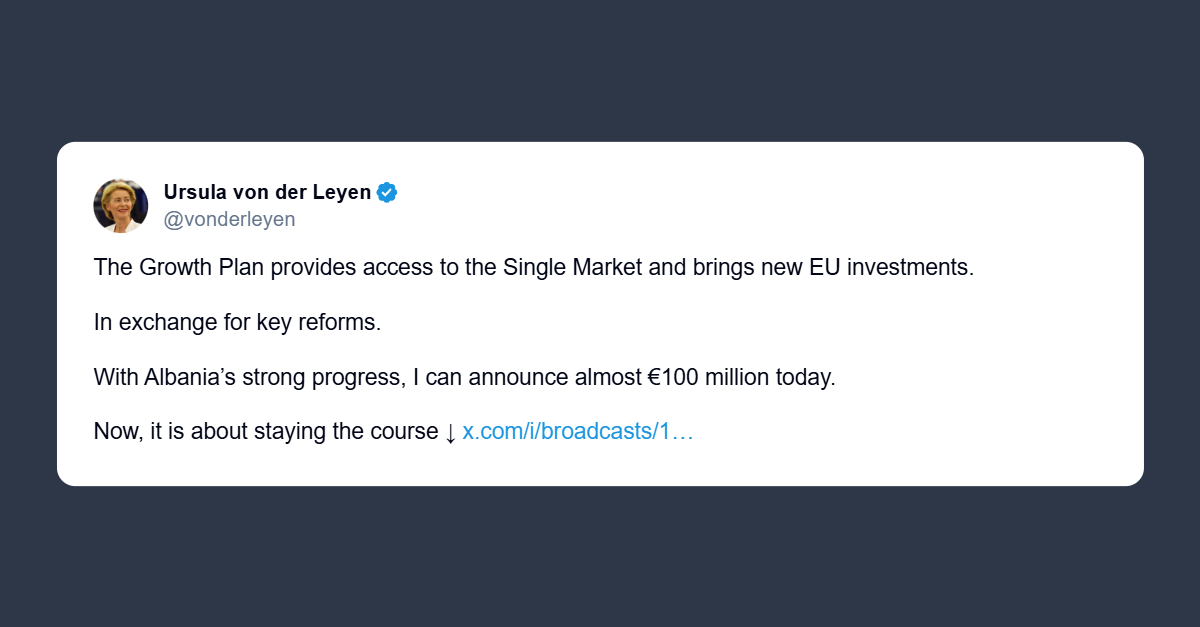 Von der Leyen: investimento di 100 milioni per l’Albania