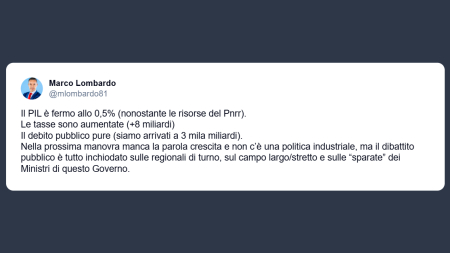 Lombardo: Pil fermo a 0,5% nonostante il Pnrr Manca politica industriale