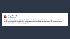 Meloni: congratulazioni a Eugenio Giani per la vittoria in Toscana