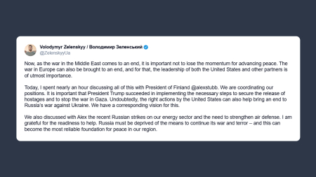 Zelensky: dopo liberazione ostaggi a Gaza la pace è possibile anche in Europa