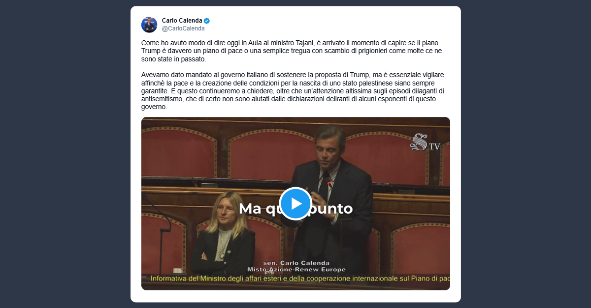 Calenda: il piano Trump è davvero un piano di pace o una semplice tregua