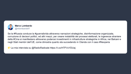 Lombardo: ingerenze straniere della Cina attraverso investimenti in Africa, Balcani e Ue