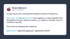 Metsola: Ue ha il suo primo Programma mondiale per l’industria della difesa