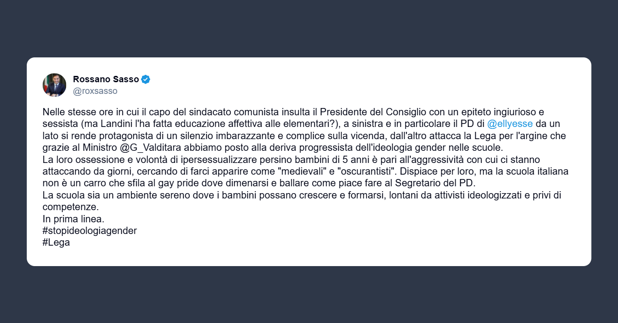 Sasso: la scuola italiana non è un carro che sfila al gay pride