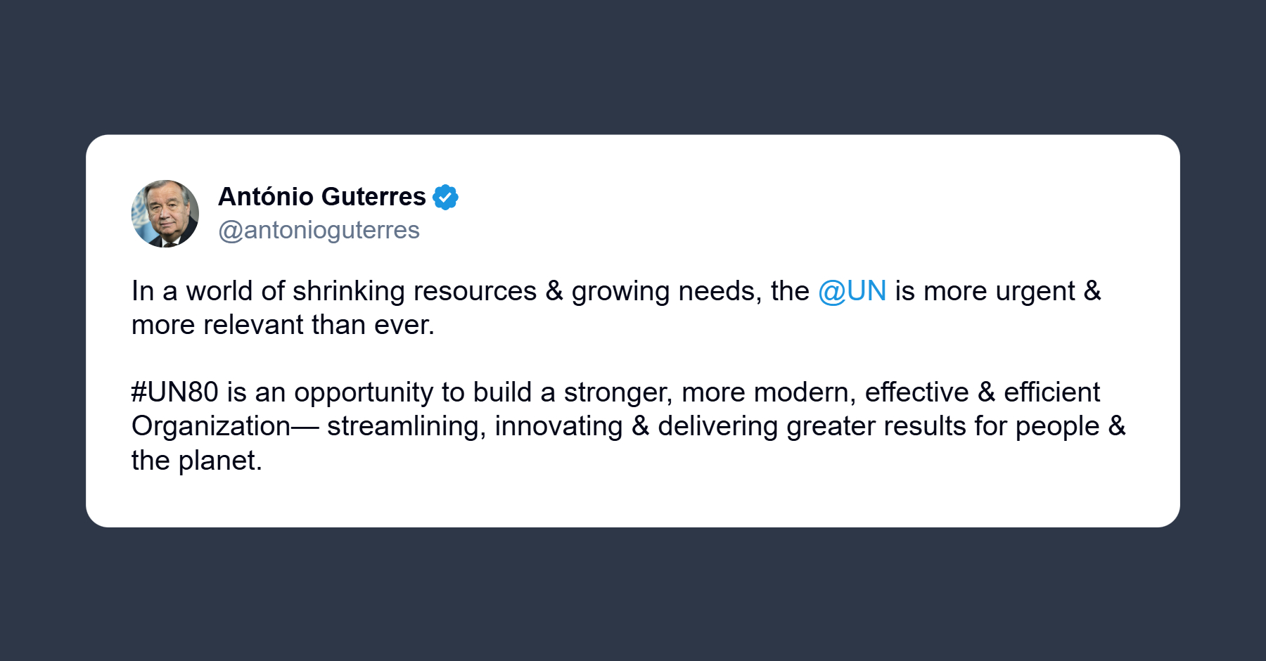 Guterres: in un mondo con risorse sempre più scarse le Nazioni Unite sono più rilevanti che mai