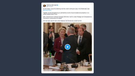 Von der Leyen: partenariato tra Ue e Giordania procede «a pieno ritmo»