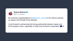 Metsola: congratulazioni a Sanae Takaichi per la sua elezione storica