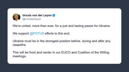 Von der Leyen: sosteniamo gli sforzi di Trump per una pace giusta in Ucraina