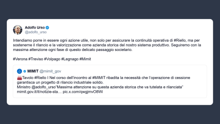 Urso: sostenere il rilancio a la valorizzazione di Riello