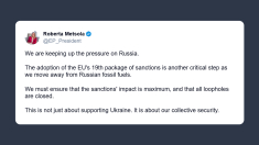 Metsola: manteniamo alta la pressione sulla Russia