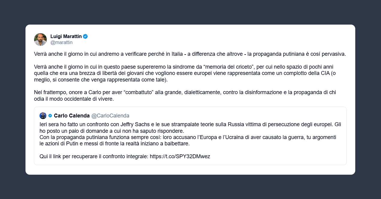Marattin: la propaganda putiniana è ovunque in Italia
