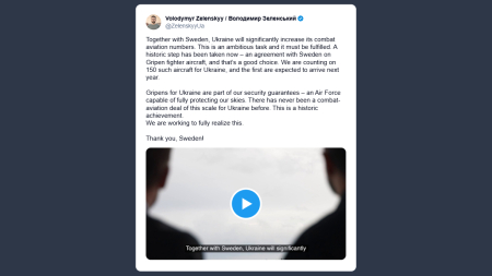 Zelensky: accordo storico con la Svezia per i caccia Gripen