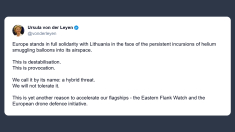 Von der Leyen: Ue esprime piena solidarietà alla Lituania per le continue violazioni del suo spazio aereo